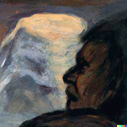 someone gazing at Mount Everest, painting by Edvard Munch generated by DALL·E 2